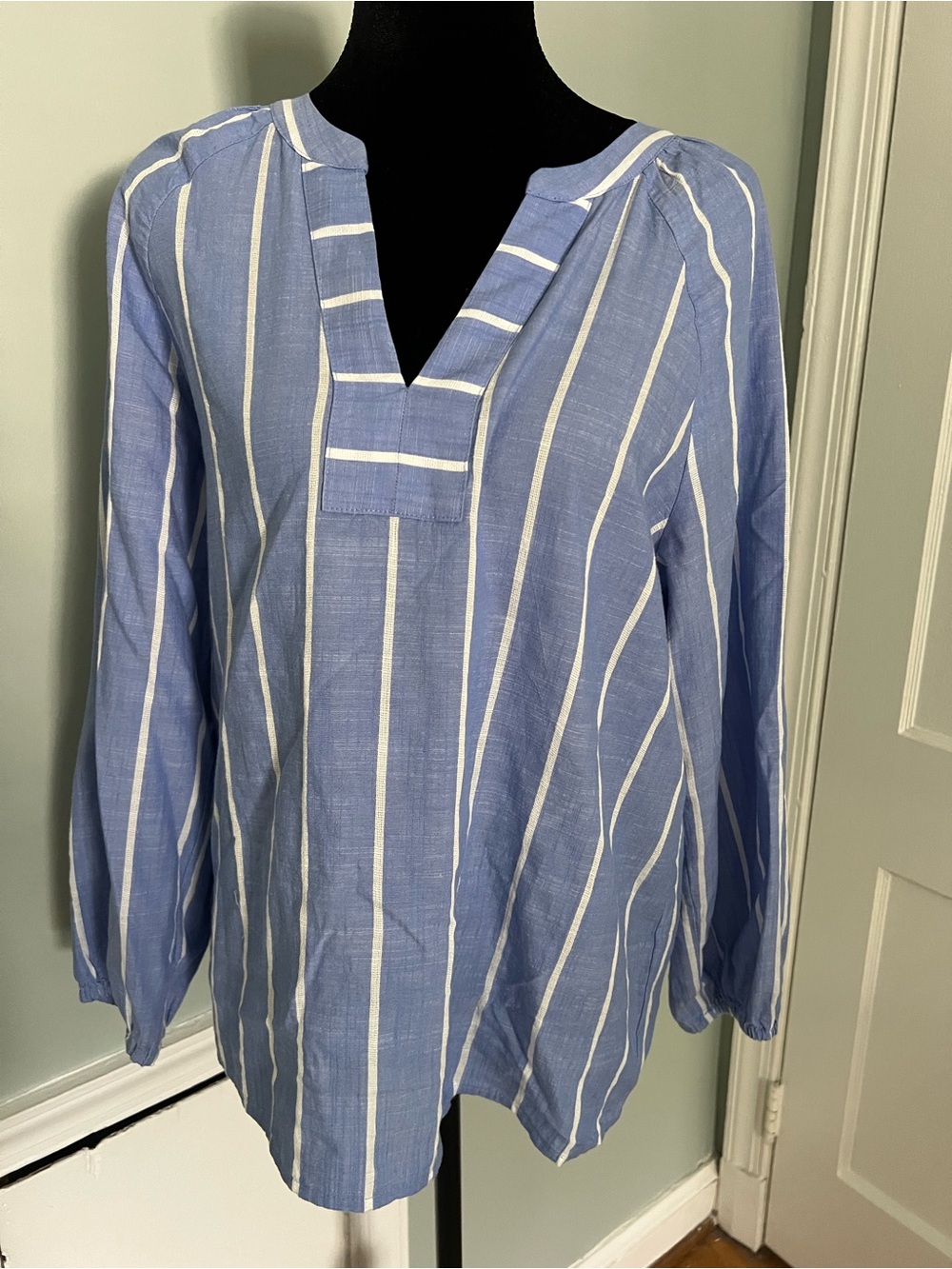 J. Crew Factory Blue and White Vertical Stripe Tunic